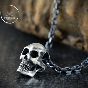 Silver skull pendant  for men with oxidised textures, Memento mori pendant