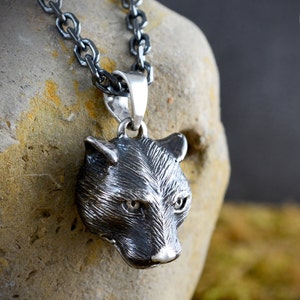 Silver panther pendant for men  with oxidised textures, Totem animal