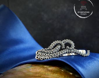 Pisacorbatas pulpo de plata 925, Regalo original  padrino de boda, Clip de corbata tentáculos de pulpo, Joyas de océano, Joyas artesanales