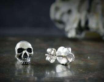 Silver skull stud for men  in solid Sterling silver