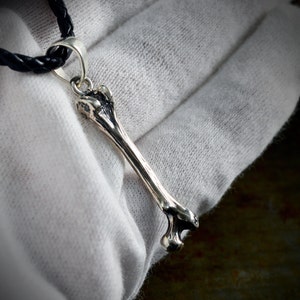 Solid silver small femur bone pendant, Realistic Human Bone Necklace, Skulls and Bones