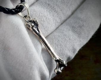 Solid silver small femur bone pendant, Realistic Human Bone Necklace, Skulls and Bones
