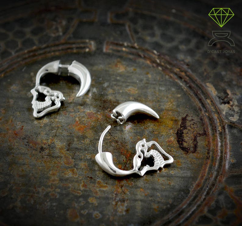 Silver Skull Hoop Earring Mens Earrings Etsy