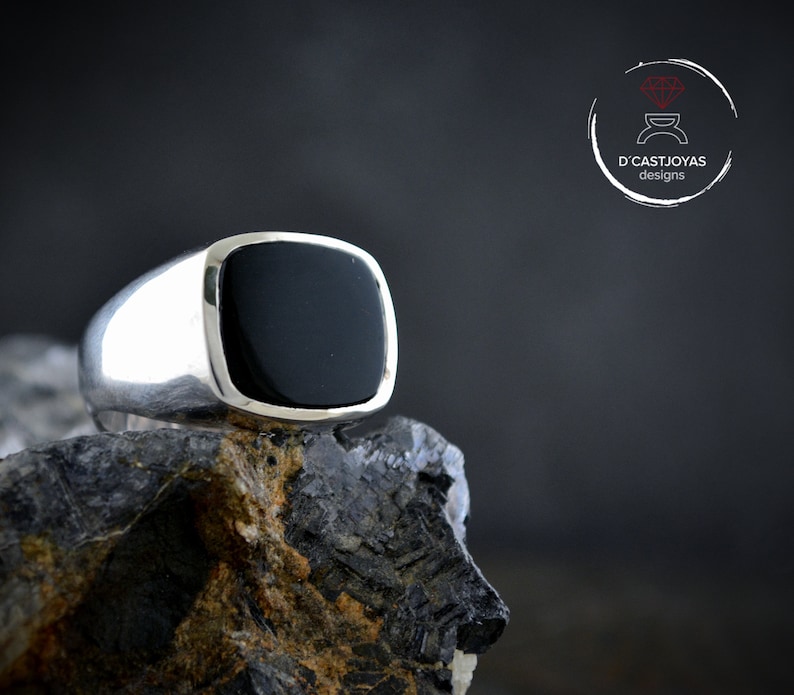 Solid Silver Ring With Onyx Square Ring Ring Etsy