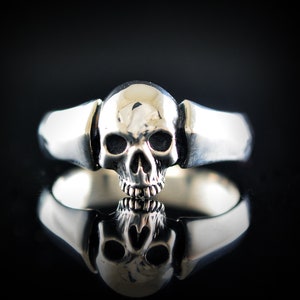 Silver solitaire skull ring, Wedding skull ring, Whimsigoth