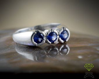 Silver engagement ring with aquamarines, Ring with blue stones, Gift for her, Handmade jewelry, Valentine's Day gift