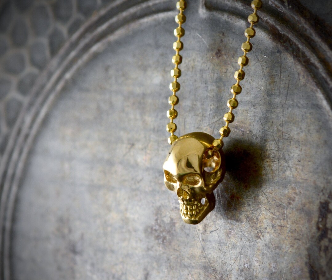Small African Skull Pendent Charm, 18k Non Tarnish Brushed Gold