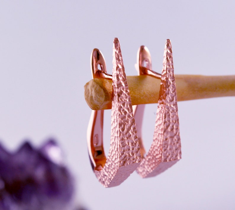 Rose gold plated dagger hoop earrings, Hand made in Sterling silver, Punk earrings image 4