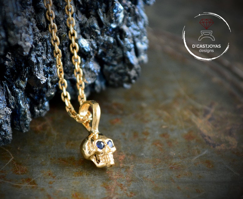 Solid 18k Gold Skull Pendant With Natural Stones Cool Etsy