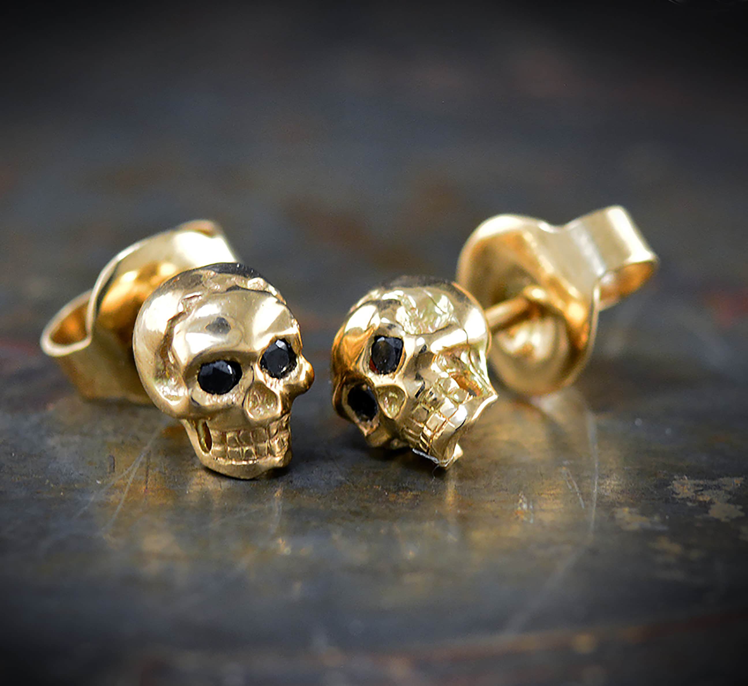 2. Tiny Gold Skull Stud Earrings Whimsigoth Style Handcrafted in 10k 14k or 18k Gold Etsy
