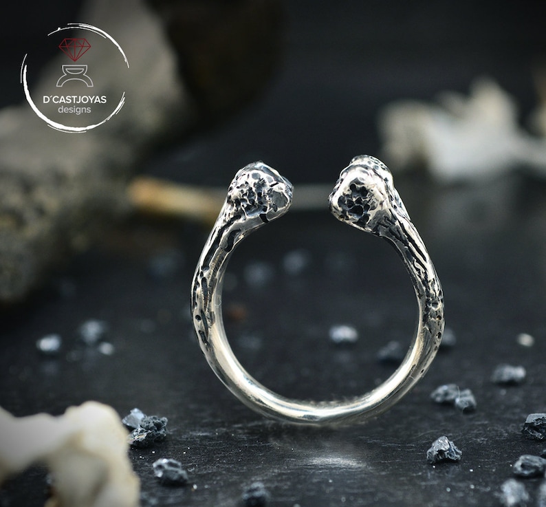 Anello in argento massiccio con osso, anello vichingo immagine 2
