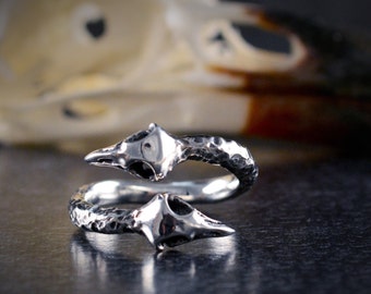 Sterling Silver Raven Skull Ring: Hammered Viking Style