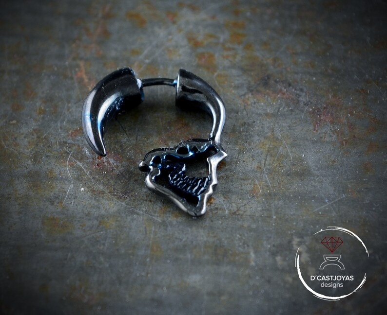 Silver Skull Hoop Earring Mens Earrings Etsy