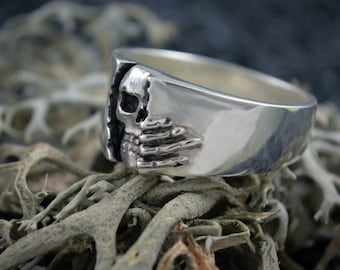Anillo calavera plata 925, Anillo banda calavera Winter is coming