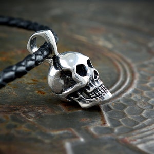 Silver skull pendant, Human skeleton necklace for men, Memento mori jewelry, Handcrafted skull
