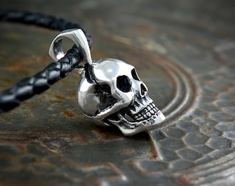 Silver skull pendant, Human skeleton necklace for men, Memento mori jewelry, Handcrafted skull