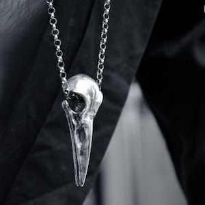Handcrafted Sterling Silver Raven Skull Necklace , Viking Inspired Jewelry
