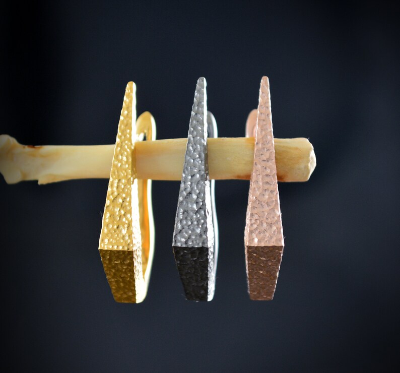 Rose gold plated dagger hoop earrings, Hand made in Sterling silver, Punk earrings image 9