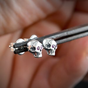 Handmade Sterling Silver Tiny Skull Earrings: Gothic Punk Style
