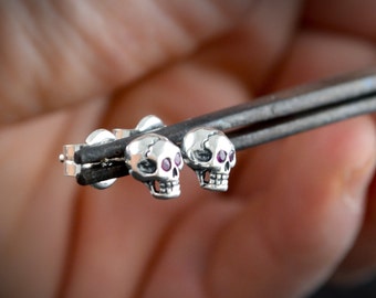 Silver tiny skull earrings, Skull earrings for men or woman