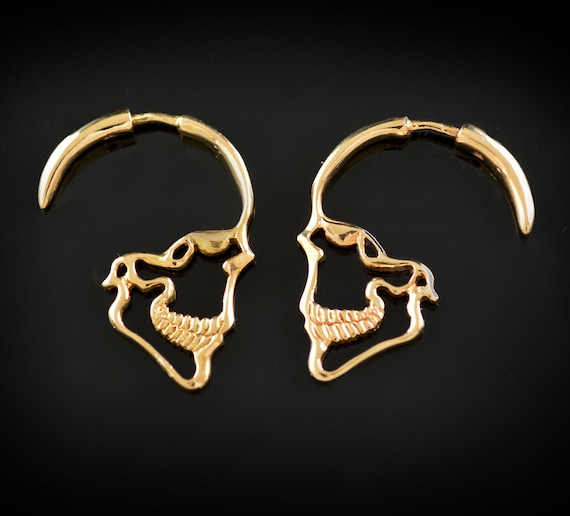 Handmade Gold Skull Hoop Earrings: Gothic Punk Bride Gift