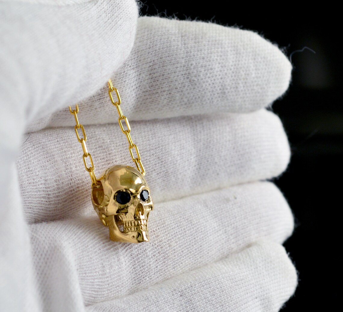 Gold skull pendant 14k and 18k gold handmade human skull Etsy