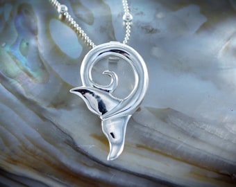 Silver whale tail pendant, Whale pendant inspired by Maori amulets, Surfing amulet, Ocean jewelry