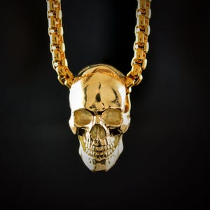 Handmade Gold Skull Pendant: Gothic Biker Jewelry