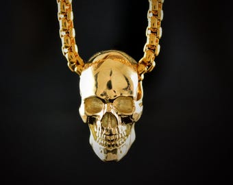 Handmade Gold Skull Pendant: Gothic Biker Jewelry