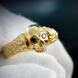 Solid Gold Skull Ring 10K 14K 18K • Handmade • Gothic, Dark & Unique • Alternative Engagement Ring