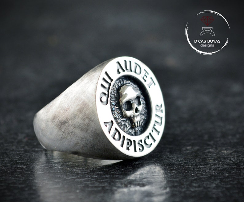 Skull Ring Memento Mori Silver Round Seal Ring Badass Etsy