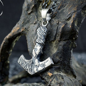 Viking Amulet Necklace with Hammered Texture,  Mjolnir Silver Pendant