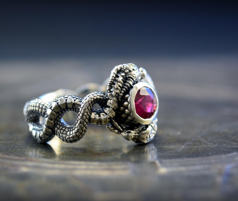 Sterling Silver Dragon Ring with Blue Topaz, Garnet, or Amethyst Stone image 9