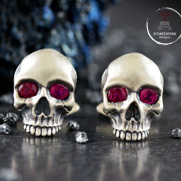 Silver Skull Cufflinks with natural stones, Cool Xmas gift