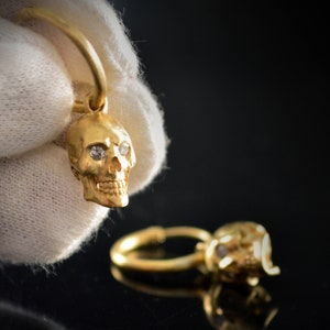 Gold Skull Hoop Earrings: Handmade Punk Wedding Jewelry
