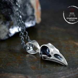 Small silver viking raven skull pendant, Skull bird