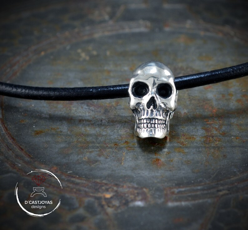 Gothic jewelry Biker jewelry Memento mori pendant Solid Silver skull pendant with oxidised textures Silver skull necklace for men