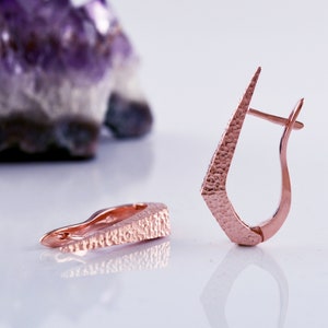 Rose gold plated dagger hoop earrings, Hand made in Sterling silver, Punk earrings image 5