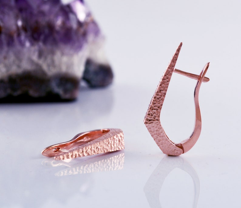 Rose gold plated dagger hoop earrings, Hand made in Sterling silver, Punk earrings image 5