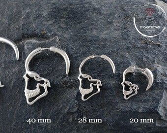 Silver  profile Skull hoop earrings different sizes, Punk earrings