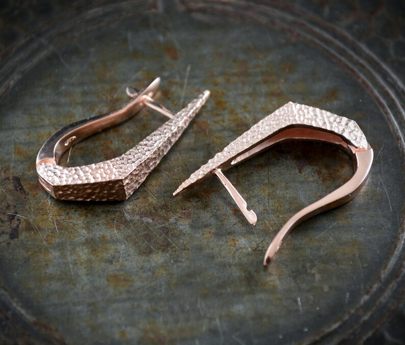 Rose gold plated dagger hoop earrings, Hand made in Sterling silver, Punk earrings image 6