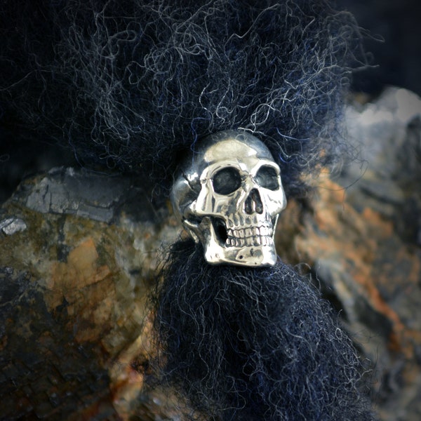 Anneau de barbe en argent crâne humain, perle de barbe viking