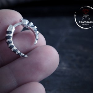 Small hoop earring for men Dragon Horn in sterling silver, Gift for him