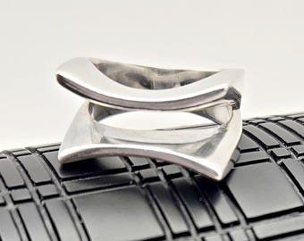 Vintage Sterling Silver Modernist Sculptural Ring Size 7.75 Geometric 925
