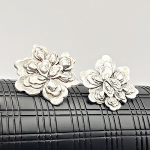 Large Sterling Flower Earrings - Vintage Statement Earrings - Floral Jewelry