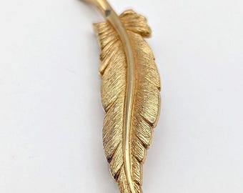 Vintage Monet Goldtone Etched Leaf Brooch - 1970s
