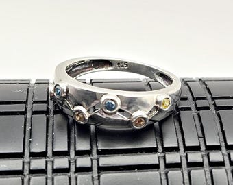 Vintage M&J Savitt Sterling Silver Multi Gemstone Ring Size 6