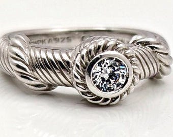 Judith Ripka Sterling Silver Cubic Zirconia Solitaire Cable Ring Size 5 | Retired