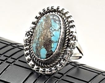 Vintage Navajo Sterling Silver Turquoise Ring Size 7 Signed TP