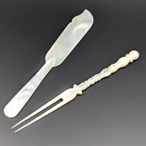 Vintage Mother of Pearl Knife and Cocktail Fork - MOP Utensils